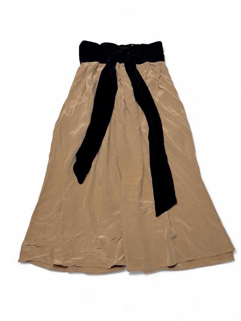 Jasmine Tan Maxi Skirt with Black Velvet Waist Tie